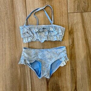 gb Girls Bikini Swimsuit Set Girls Size 5 Light Blue & White Speckled 2PC